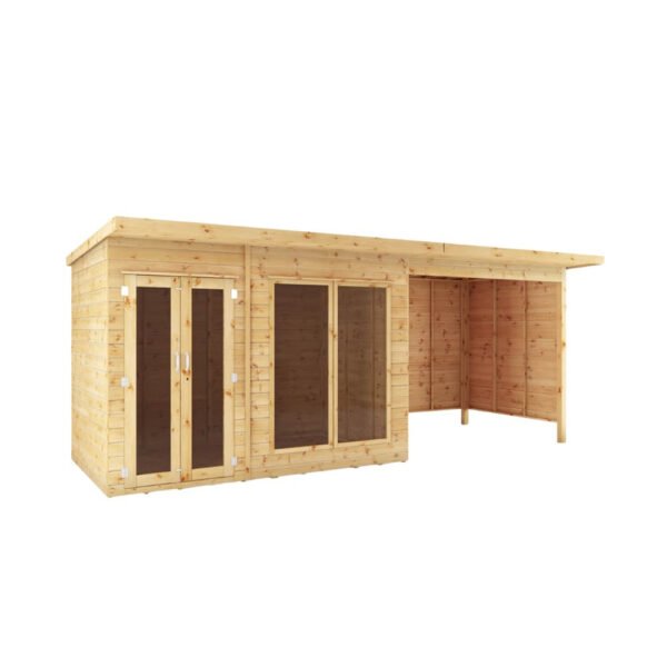 WALTONS 18x6 Maine Summerhouse with Pent Roof, Shiplap Tongue and Groove Wooden Garden Room, Log Cabin, and Patio Area