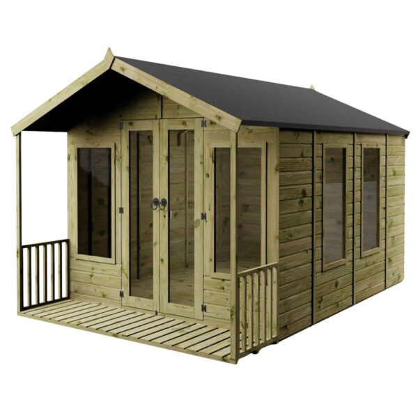 WALTONS 12x8 Wessex Wooden Garden Summerhouse with Apex Roof and Shiplap Tongue and Groove