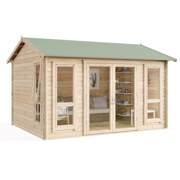 BillyOh Darcy Log Cabin Summer House 12 x 10 ft – 19mm Logs, Apex Roof, Pressure Treated