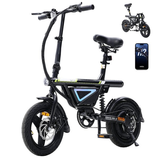 Finbike E-Bike Klapprad 14 Zoll, Elektrofahrrad mit 36V 12Ah Akku für Herren & Damen, 50KM Reichweite, 250W Motor, APP-Steuerung, Faltbares City Bike mit LED-Licht, Leicht & Kompakt für Pendler