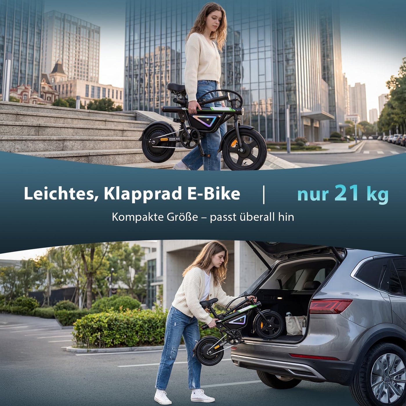 Finbike E-Bike Klapprad 14 Zoll, Elektrofahrrad mit 36V 12Ah Akku für Herren & Damen, 50KM Reichweite, 250W Motor, APP-Steuerung, Faltbares City Bike mit LED-Licht, Leicht & Kompakt für Pendler