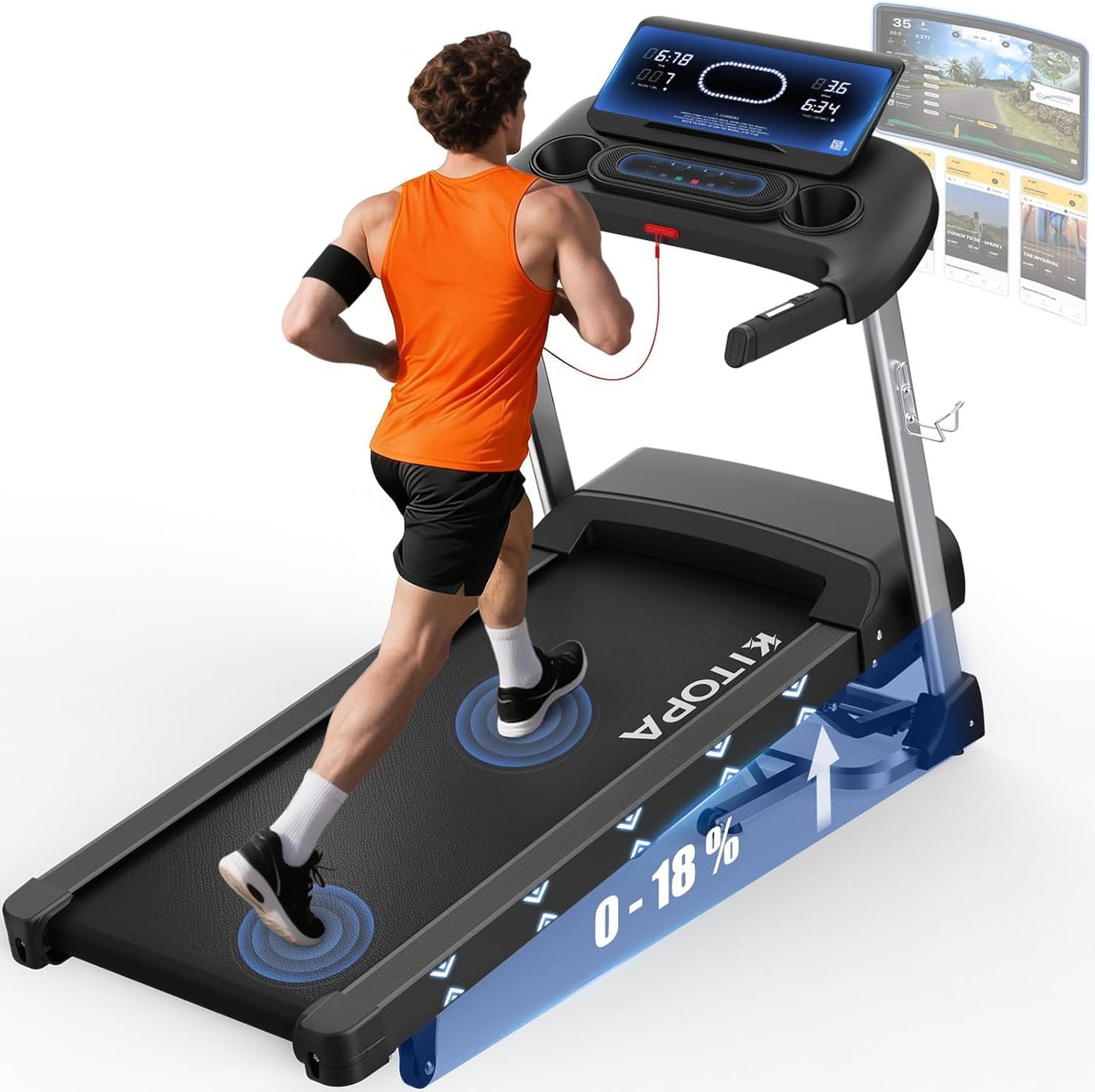 Kitopa Laufband für Zuhause, 48*120CM Laufbereich,Klappbar mit 18% Steigung