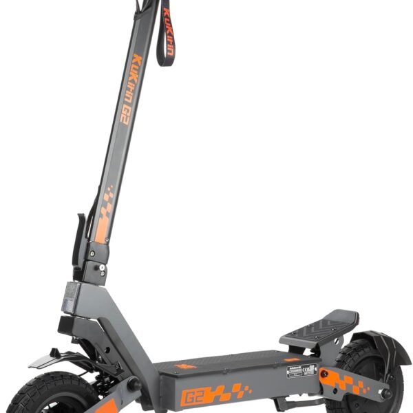 KuKirin G2 E-Scooter, bis zu 55 km Reichweite, 10 Zoll Luftreifen, Vorder- und Hinterradfederung, Doppelte Scheibenbremsen, faltbar, Schwarz/Orange**