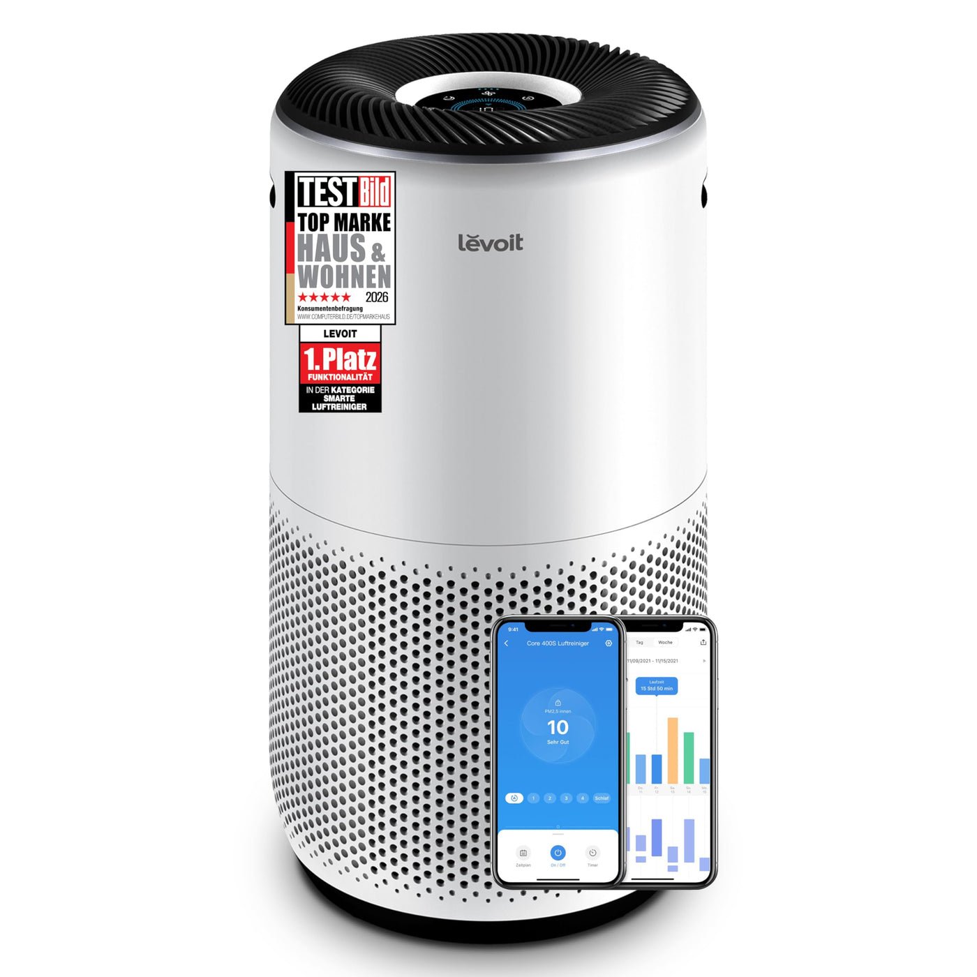 Levoit Core 300S Luftreiniger Allergiker mit APP, Auto-Modus, bis 50㎡, Weiß